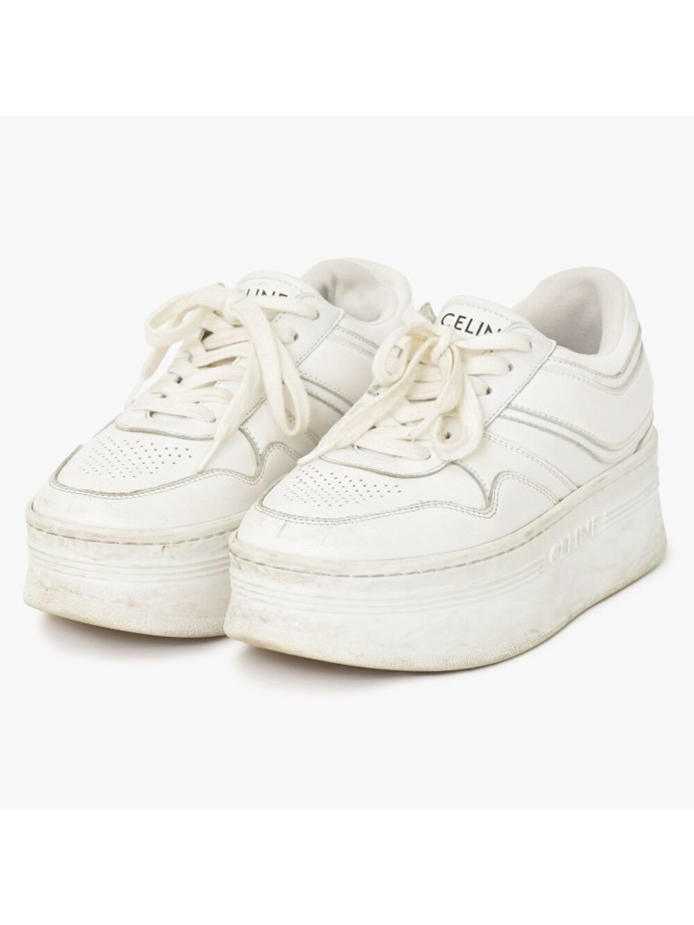 Celine Block Logo Sneakers White Leather Shoes Thick Sole Low
